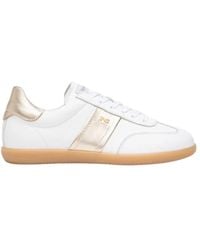 Nero Giardini - Weiße ledersneaker mit goldenen details - Lyst