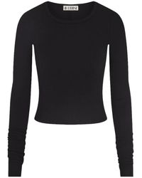 ÉTERNE - Tops ,Zwart ,Katoen Fitted Crewneck Long Sleeve T-Shirt - Lyst