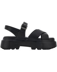 Hogan - Schoenen ,Zwart ,Leer Platform Sandalen - Lyst