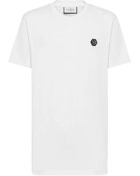 Philipp Plein - Tops ,Wit ,Katoen T-Shirt Ronde Hals Ss Kimono Cut Skull&Bones - Lyst