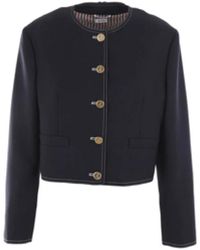 Thom Browne - Giacca monopetto blu navy con cuciture a contrasto - Lyst