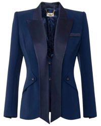Elisabetta Franchi - Blaue smokingjacke mit glänzendem revers - Lyst