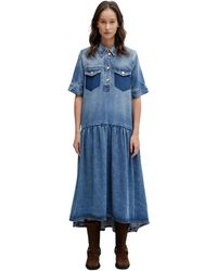 Ganni - Kleedjes ,Blauw ,Denim Denim Midi Jurk - Lyst