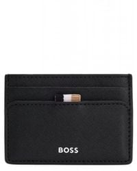 HUGO - Accessoires ,Zwart ,Leer Kaarthouder Met Logodetail En Geldclip - Lyst