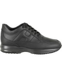 Hogan - Schoenen ,Zwart ,Katoen Zwarte Interactieve Sneakers Leren Ronde Neus - Lyst