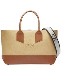N°21 - Shopper Tasche Aus Leder Und Raffia - Lyst