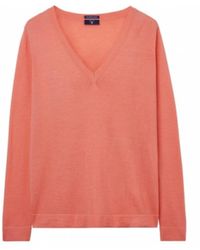 GANT - Truien & Vesten ,Oranje ,Wol Merino Wollen V-Hals Trui - Lyst