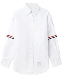 Thom Browne - Overhemden ,Wit ,Katoen Rwb Streep-Trim Katoenen Overhemd - Lyst