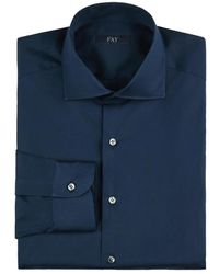 Fay - Overhemden ,Blauw ,Katoen Stretch Overhemd Met Franse Kraag - Lyst