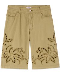 Oltre - Bermuda Katoenen Shorts Met Doorkijkborduurwerk - Lyst
