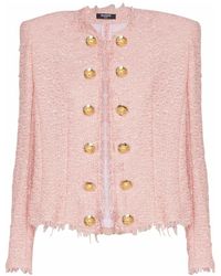 Balmain - Jassen ,Roze ,Tweed Pailletten Tweed Jasje Van Rand Tot Rand - Lyst