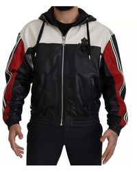 Dolce & Gabbana - Trainingsjack Leren Jas Met Capuchon Colorblock-Stijl - Lyst