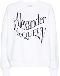 McQueen - Weißer crewneck sweatshirt mit logo-print - Lyst