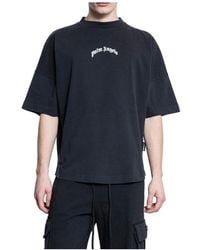 Palm Angels - Schwarzes T-Shirt Mit Gebogenem Logo - Lyst