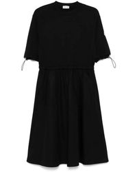 Moncler - Kleedjes ,Zwart ,Polyester Midi-Jurk - Lyst