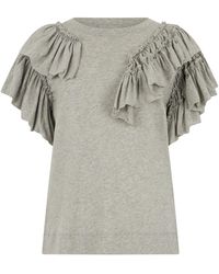 Dries Van Noten - Overhemden ,Grijs ,Katoen Katoenen T-Shirt Met Ruches - Lyst