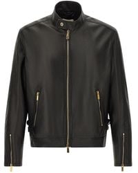 Versace - Jassen ,Zwart ,Leer Biker Jacket - Lyst
