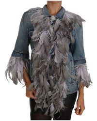 Dolce & Gabbana Denim Jacket Feathers Embellished Buttons - Blauw