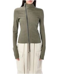 Rick Owens - Celadon lederjacke mit asymmetrischem reißverschluss - Lyst