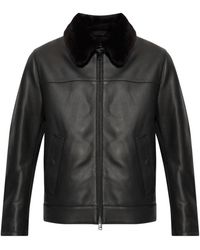 Brioni - Jassen ,Zwart ,Leer Leren Jas Met Bontkraag - Lyst