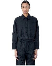 Ganni - Jassen ,Zwart ,Nylon Korte Nylon Crop Jas Met Gerimpelde Naden - Lyst