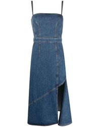 Alexander McQueen - Blaues denim-midi-kleid mit schlitz-detail - Lyst