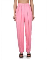 Stella McCartney - Broeken ,Roze ,Leer Wide Leg Geplooide Broek - Lyst
