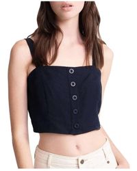 Superdry - Tops ,Zwart ,Linnen Cropped Spaghettitop Eden - Lyst