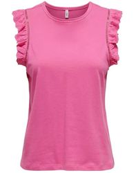 ONLY - Tops ,Roze ,Katoen Mouwloze Top Voor Junioren - Lyst