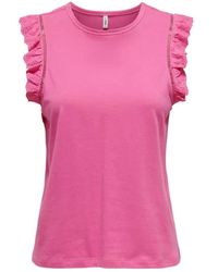 ONLY - Tops ,Roze ,Katoen Mouwloze Top Voor Junioren - Lyst