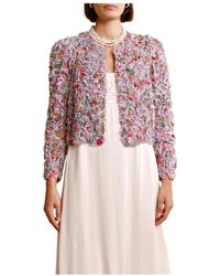 byTiMo - Jassen ,Veelkleurig ,Vintage Georgette Jas Met Ruches - Lyst