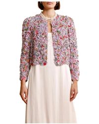 byTiMo - Jassen ,Veelkleurig ,Vintage Georgette Jas Met Ruches - Lyst