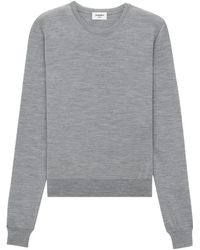 Saint Laurent - Truien & Vesten ,Grijs ,Wol Grijze Wol Crew Neck Sweater - Lyst