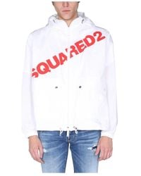 DSquared² - Hoodies & Sweatvesten ,Wit ,Katoen Logo Hooded Windbreaker - Lyst