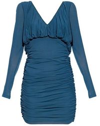 Saint Laurent - Drapiertes Minikleid Mit V-Ausschnitt - Lyst