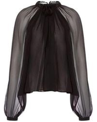 Alberta Ferretti - Overhemden ,Zwart ,Chiffon Zijden Chiffon Blouse Met Lange Mouwen - Lyst