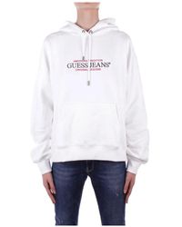 Guess - Weißer hoodie mit logo-tasche - Lyst