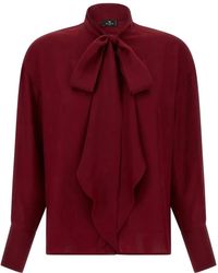 Etro - Overhemden ,Rood ,Zijden Jacquard Blouse Met Sjaal - Lyst