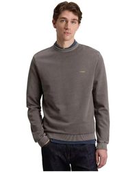 Woolrich - Hoodies & Sweatvesten ,Grijs ,Katoen Sweatshirt Met Ronde Hals Van Puur Katoen, Geverfd Met Logo - Lyst
