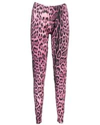 Roberto Cavalli - Broeken ,Roze ,Roze Leggings Met Print Logo Voor - Lyst