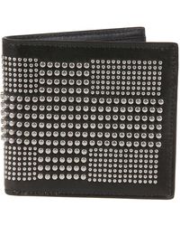 McQueen - Accessoires ,Zwart ,Leer Zwarte Leren Portemonnee Met Stud Detail - Lyst