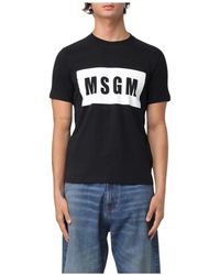 MSGM - Tops ,Zwart ,Katoen T-Shirt Met Ronde Hals En Boxlogo - Lyst