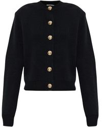 Balmain - Truien & Vesten ,Zwart ,Wol Wollemantel Met Schoudervullingen - Lyst