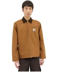 Carhartt - Jassen ,Bruin ,Katoen Canvas Detroit Jack Met Corduroy Kraag - Lyst