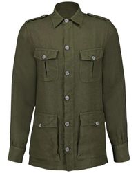 120% Lino - Jassen ,Groen ,Linnen Militair Groene Linnen Jas Met Zakken - Lyst