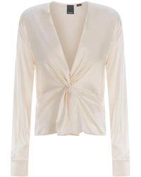 Pinko - Overhemden ,Satijn Zachte Satijnen Zijden Blouse Met V-Hals En Torchon Detail - Lyst