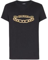 Balmain - Tops ,Zwart ,Katoen Logo Bedrukt T-Shirt Met Kettingen - Lyst