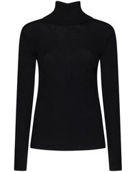 P.A.R.O.S.H. - P.A.R.O..H. ,Truien & Vesten ,Zwart ,Wol Zwarte Geribbelde Coltrui Sweater - Lyst