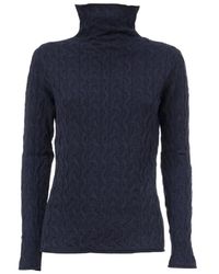 Le Tricot Perugia - Truien & Vesten ,Blauw ,Wol Hoge Nek Gebreide Coltrui - Lyst