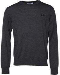 Dolce & Gabbana - Grijze Wol Logo Gebreide Trui - Lyst
